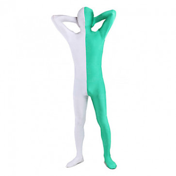 White and Green Lycra Full Body Zentai Suit