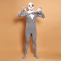 Full Body Black and White Stripes Zombie Head Lycra Zentai Suit