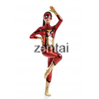 Female Batman Full Body Champagne Shiny Metallic Cosplay Zentai Suit