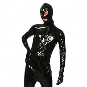 Black Shiny Metallic Open Eyes and Mouth Zentai