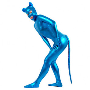 Blue Color Shiny Metallic Women Catsuit 