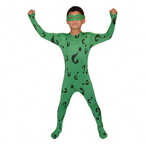 Child Green Question Mark Lycra Zentai With Eye Mask