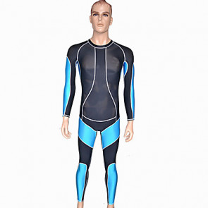 Long Sleeve Black and Blue Spandex Nylon Men's Catsuit