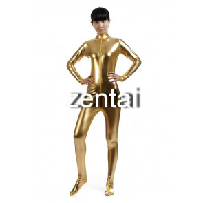 Woman's Full Body Golden Color Shiny Metallic Zentai(Front Zipper) 