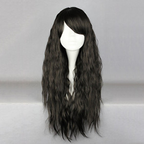 Zipper Black 70cm Casual Lolita Wavy Cosplay Wig