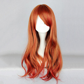 65cm Zipper Brown and Red Sweet Soft Wavy Lolita Cosplay Wig