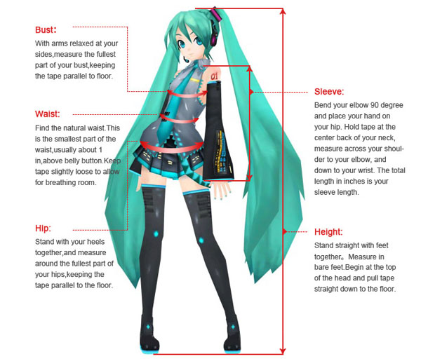 cosplay coostume Size Chart